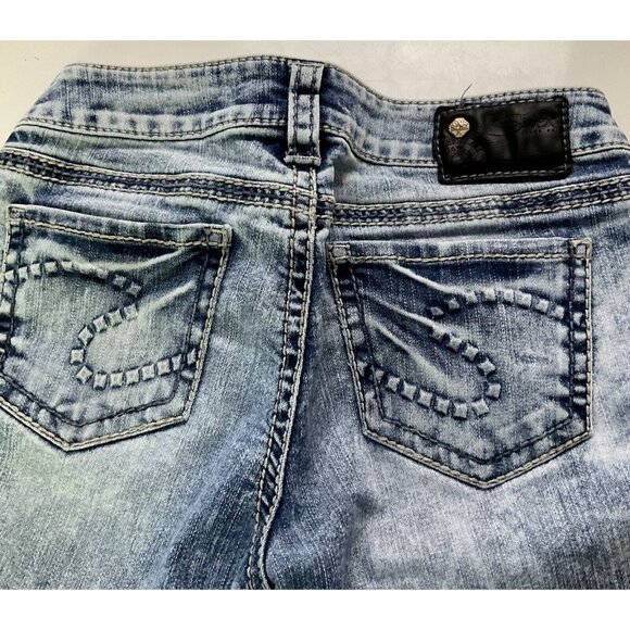 Silver Jeans Womens Blue Distressed Frances 18" Stretch Denim Pocket Boot Cut - Picture 12 of 16